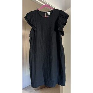 A New Day Women's Black Linen Blend Dress Short Sleeve Size M Casual